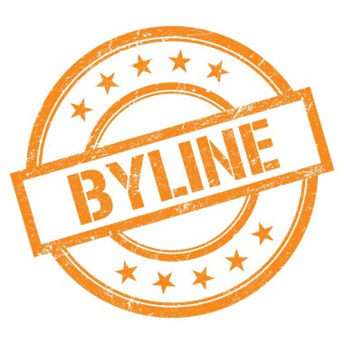 Turuncu yuvarlak vintage kauçuk damgalı BYLINE metni.