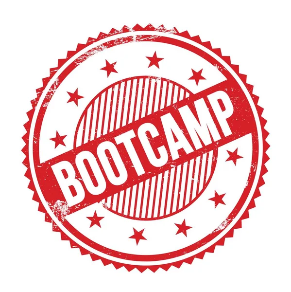 Bootcamp Tekst Geschreven Rode Grungy Zig Zag Randen Ronde Stempel — Stockfoto