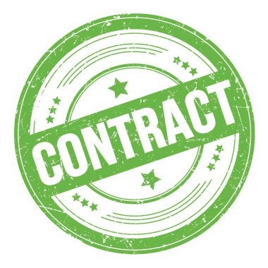 Yeşil yuvarlak grungy doku damgası üzerine sözleşme metni.