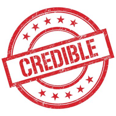 Kırmızı yuvarlak vintage kauçuk damga üzerine CREDIBLE metin.