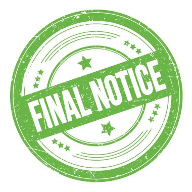 Yeşil yuvarlak, çirkin desen damgası üzerine nihai uyarı metni.