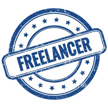 FREELANCER, mavi, eski, pasaklı, yuvarlak, lastik damga üzerine metin.