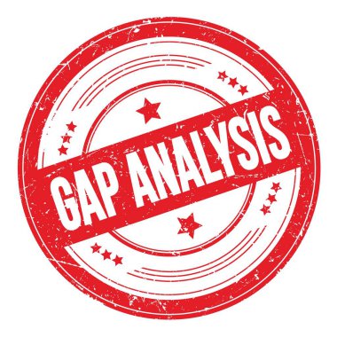 Kırmızı yuvarlak grungy doku damgası üzerine GAP ANALYSIS metni.