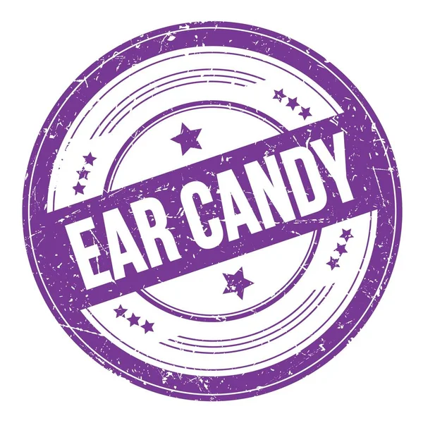 Ear Candy Szöveg Lila Indigó Kerek Grungy Textúra Bélyegző — Stock Fotó