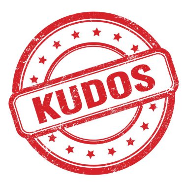Kırmızı grungy vintage lastik damgalı KUDOS metni.
