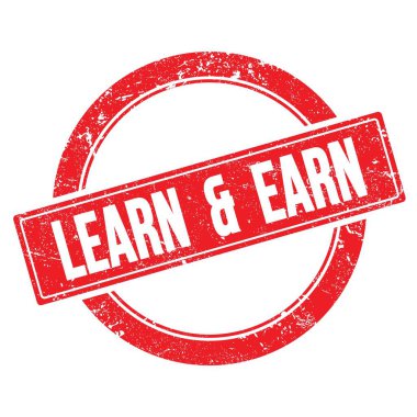 Kırmızı grungy yuvarlak vintage damgalı Learn & EARN metni.