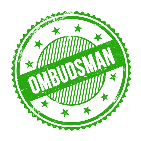 Ombudsman Κείμενο Γραμμένο Πράσινο Grungy Ζιγκ Ζαγκ Σύνορα Στρογγυλή Σφραγίδα — Φωτογραφία Αρχείου