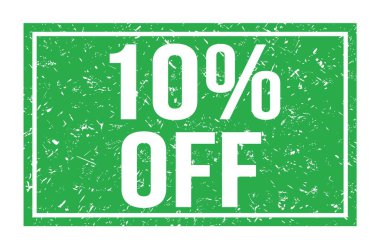 % 10 indirimli, yeşil dikdörtgen mühür işareti üzerine yazılmış kelimeler