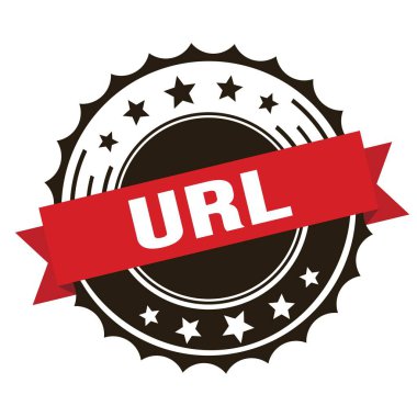 Kırmızı kahverengi rozet damgası üzerindeki URL metni.