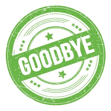Yeşil yuvarlak çirkin desen damgalı GOODBYE metni.