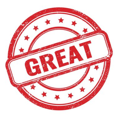 Kırmızı grungy vintage yuvarlak kauçuk damga üzerine harika metin.