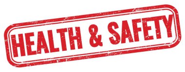 Kırmızı grungy dikdörtgen damgalı Sağlık & Güvenliği metni.