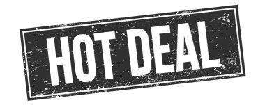 Siyah grungy dikdörtgen damga işareti üzerinde sıcak anlaşma metni.