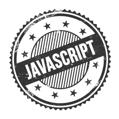 Siyah grungy zig zag kenarları üzerine yazılmış JAVASCRIPT metin yuvarlak pul.