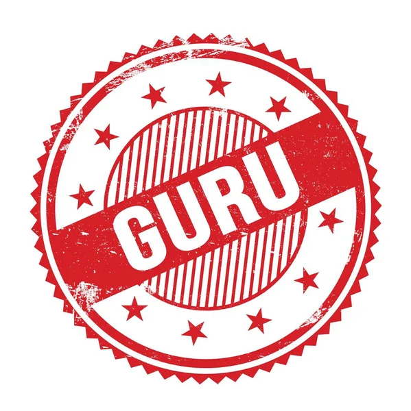 Guru Text Written Red Grungy Zig Zag Border Stamp — 스톡 사진