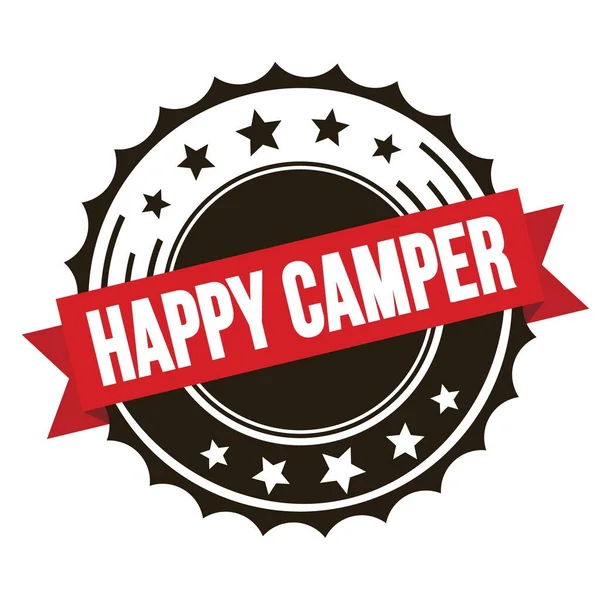 Happy Camper Texto Rojo Marrón Sello Insignia Cinta —  Fotos de Stock