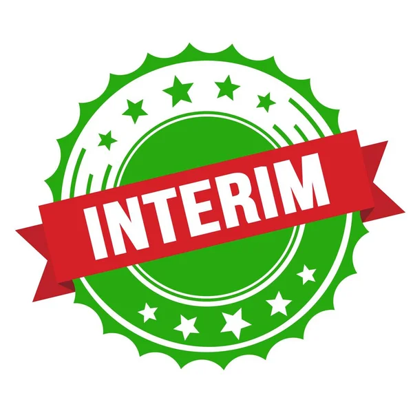 Interim Text Red Green Ribbon Badge Stamp — Stock Photo, Image