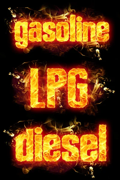 Fire Text Gasoline LPG Diesel — Stock Photo, Image