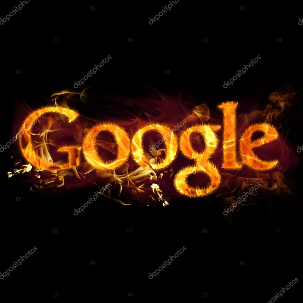 Google logo in burning flames.
