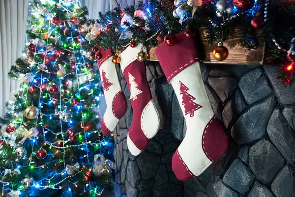 Jul Och Nyårsträd Modern Inredning — Stockfoto