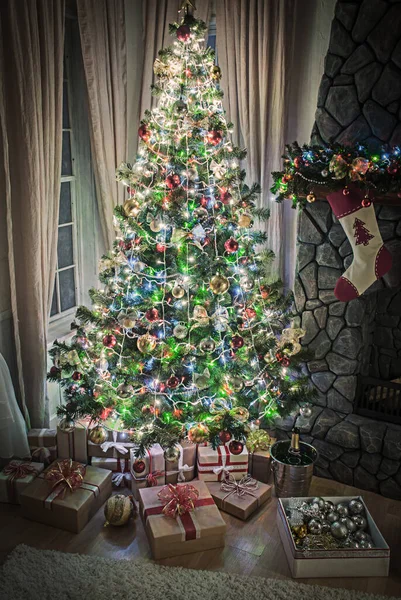 Christmas New Year Tree Modern Interior Design — Stock Photo, Image