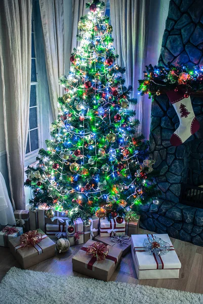 Christmas New Year Tree Modern Interior Design — Stock Photo, Image