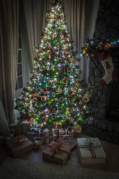 Jul Och Nyårsträd Modern Inredning — Stockfoto