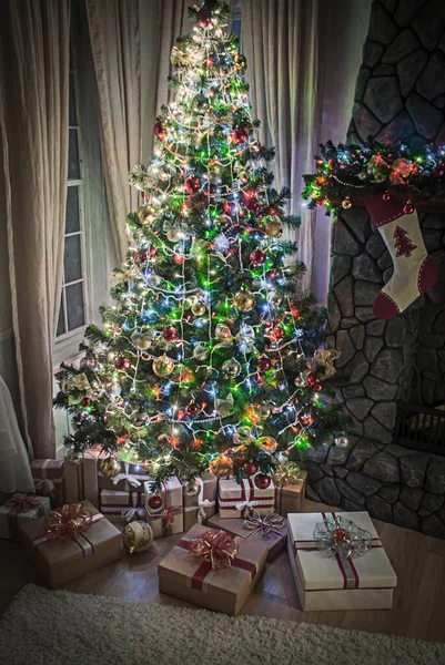 Christmas New Year Tree Modern Interior Design — Stock Photo, Image