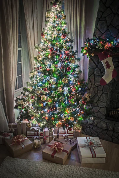 Árbol Navidad Año Nuevo Diseño Interior Moderno — Foto de Stock