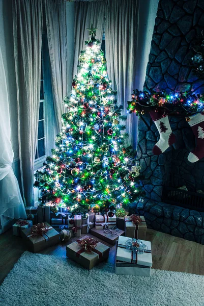 Christmas New Year Tree Modern Interior Design — Stock Photo, Image