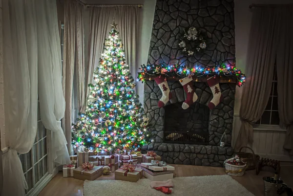 Christmas New Year Tree Modern Interior Design — Stock Photo, Image