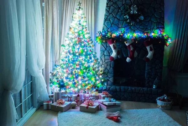 Árbol Navidad Año Nuevo Diseño Interior Moderno — Foto de Stock