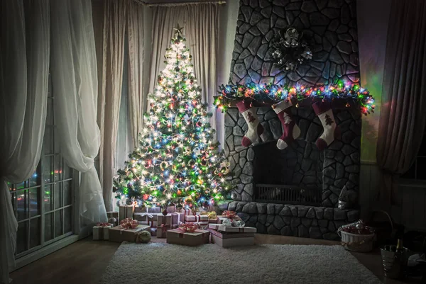 Árbol Navidad Año Nuevo Diseño Interior Moderno — Foto de Stock