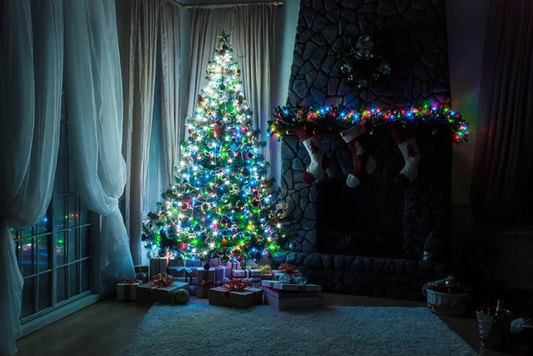 Árbol Navidad Año Nuevo Diseño Interior Moderno — Foto de Stock