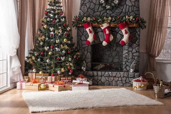 Albero Natale Capodanno Interior Design Moderno — Foto Stock