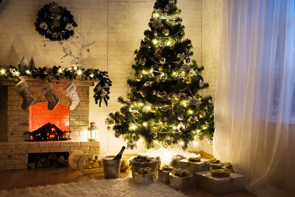 Árbol Navidad Año Nuevo Diseño Interior Moderno — Foto de Stock