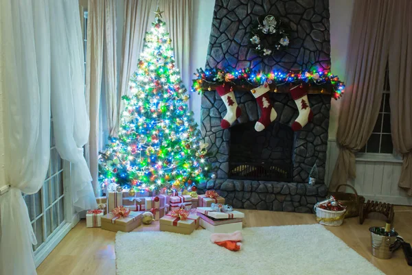 Árbol Navidad Año Nuevo Diseño Interior Moderno Imagen De Stock