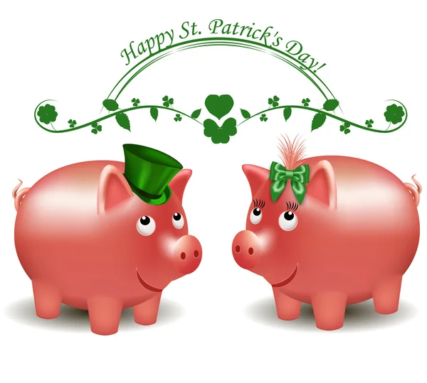 St. Patrick Day, pigs moneybox — Stock Vector