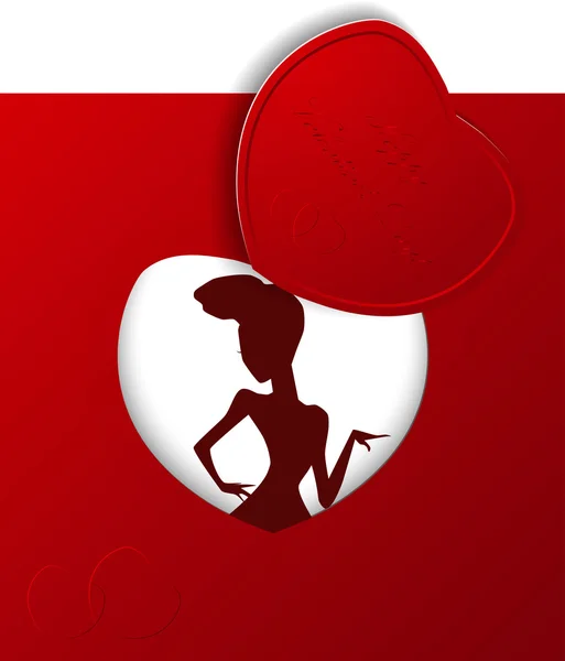 Red heart and woman silhouette — Stock Vector