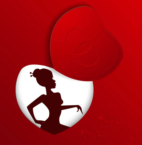 Красное сердце и женский силуэт — стоковый вектор