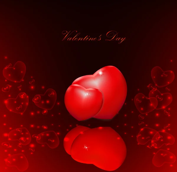 Postal de San Valentín con corazones rojos — Vector de stock