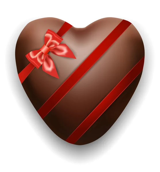 Chocolade hart met rood lint — Stockvector