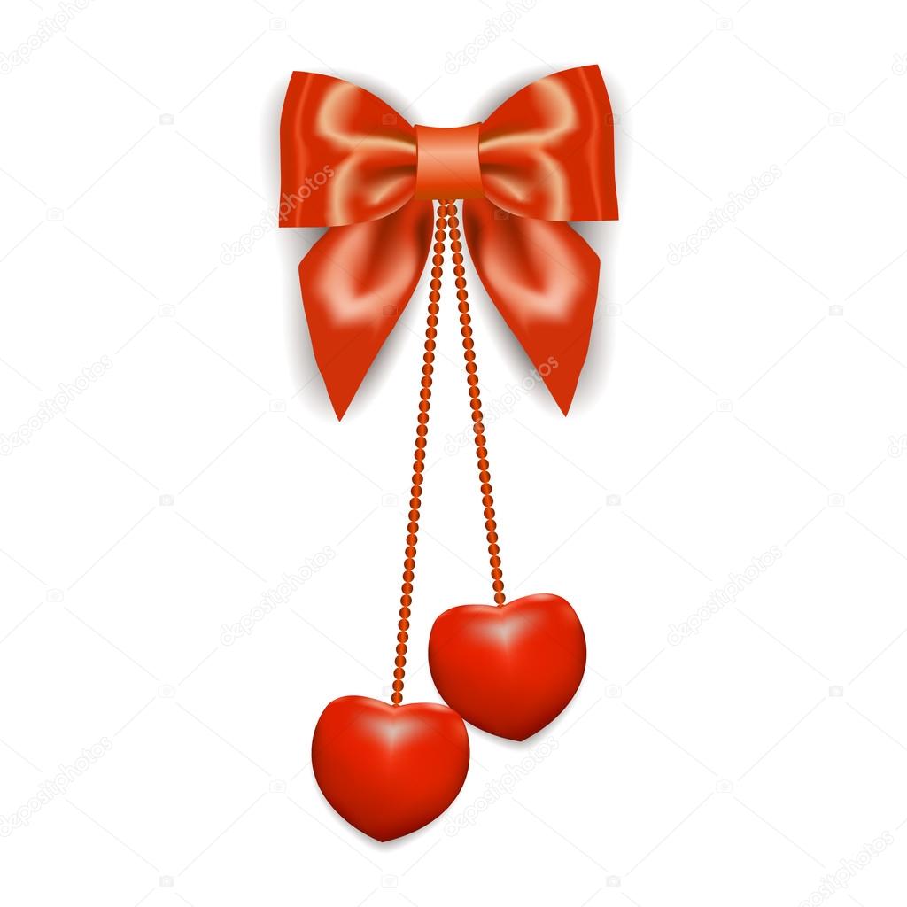 Hearts on silk red ribbon bow