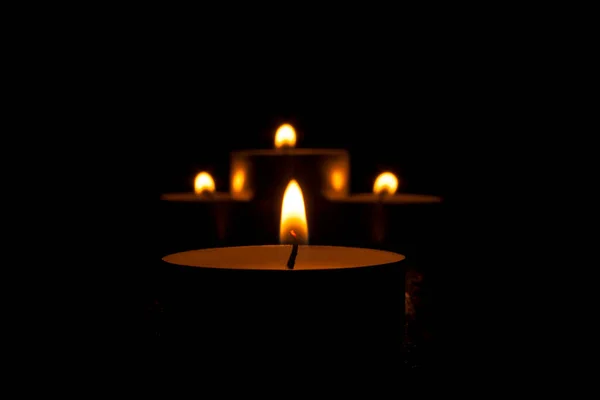 Candle Tealights Burning Black Background Stock Photo