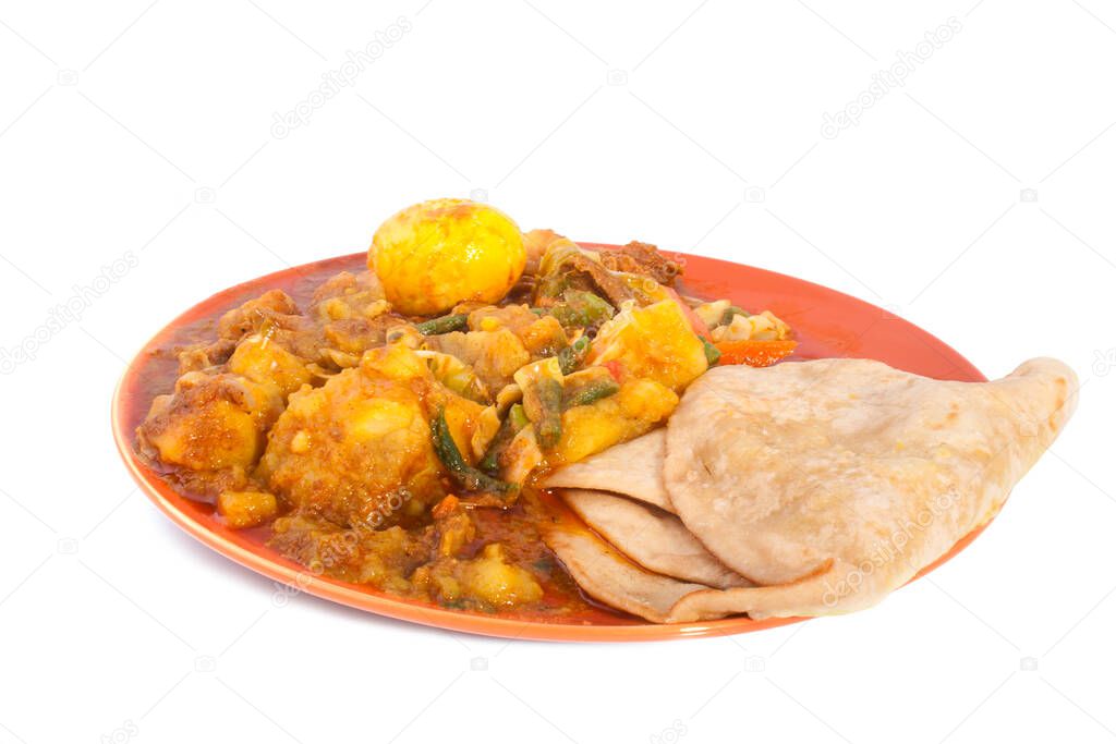 Spice roti with chapati isolated on a white background