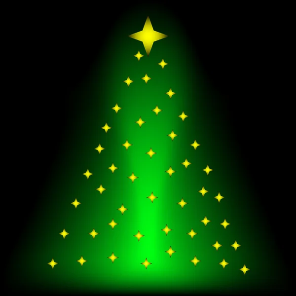 Árvore de xmas verde com estrelas amarelas; Feliz Natal — Vetor de Stock
