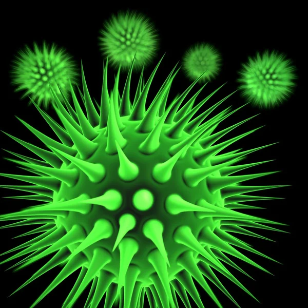 Células virales verdes con profundidad de campo — Foto de Stock