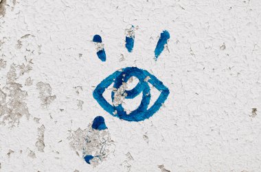 Parlak, doku duvar boyalı mavi boya gözleriyle