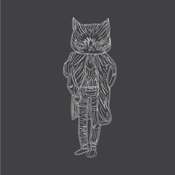 Ilustración vectorial de un gato en traje. Fondo oscuro gato blanco . — Vector de stock