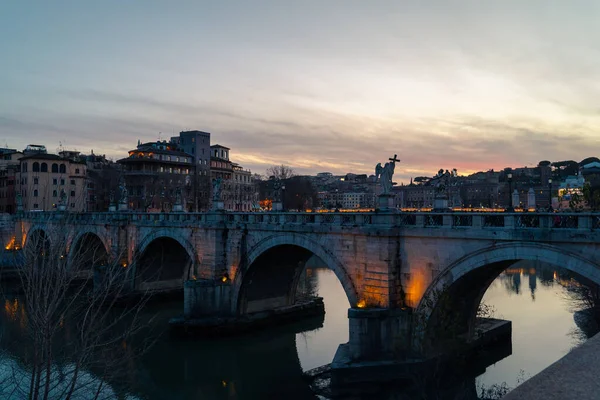 View Castle Bridge Tibera River Rome Sunset — стоковое фото